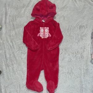 Baby mode pink zip up hooded owl footie 🦉